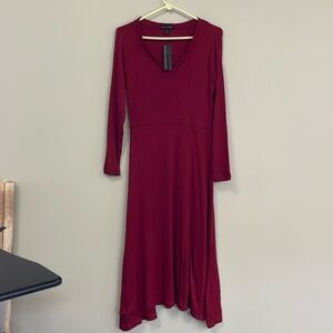 Banana Republic red long sleeve v-neck a-line midi knit dress size small NWT